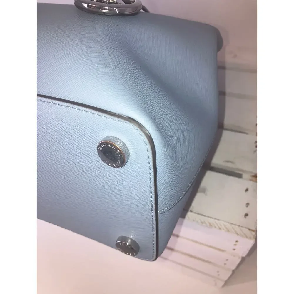 MICHAEL KORS, LARGE TRIPLE COMPARTMENT LIGHT BLUE HANDBAG